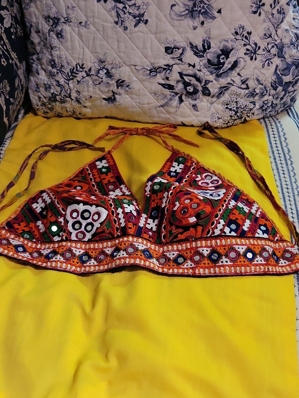 Boho Reversible Halter Top With Mirrors and stitching detail